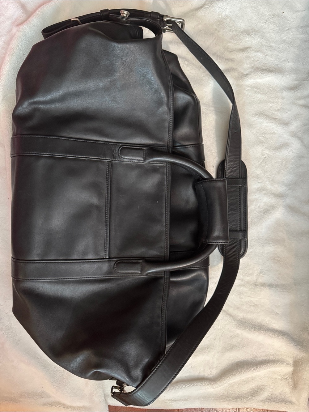 Coach Black Leather Duffel Bag with Adjustable Strap